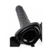 Black 8-inch hollow strap-on with adjustable elastic harness and textured phthalate-free dildo.