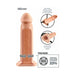 8-inch flesh-colored silicone hollow extension with adjustable straps and metal O-ring, designed to increase thickness by 33%