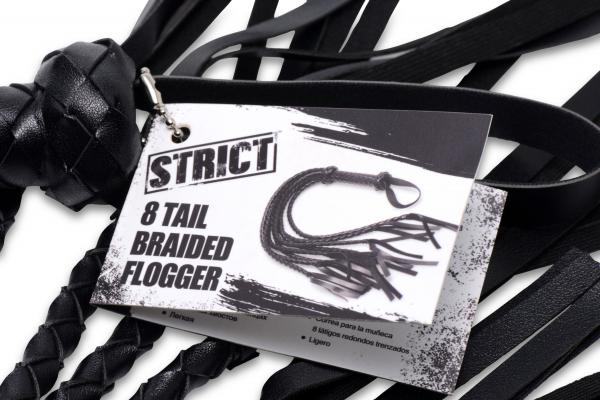 8 Tail Braided Flogger Black Leather | SexToy.com