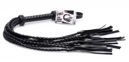 8 Tail Braided Flogger Black Leather | SexToy.com