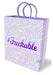 White and pastel purple patterned gift bag with purple woven handles and metallic #Fuckable text on front and sides.