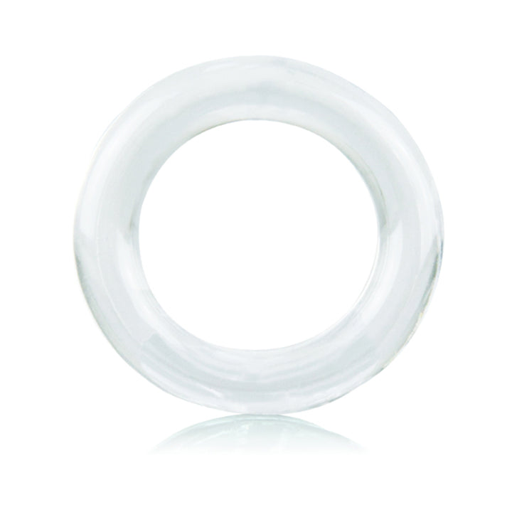 Clear stretchy silicone RingO XL erection ring designed for enhanced performance and longer-lasting firmness.