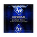 Close-up of ID Extra Thin premium lubricated latex condom in blue foil packaging with white text and logo.