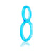 Blue double-loop stretchy silicone cock ring with a figure-eight design on a white background.