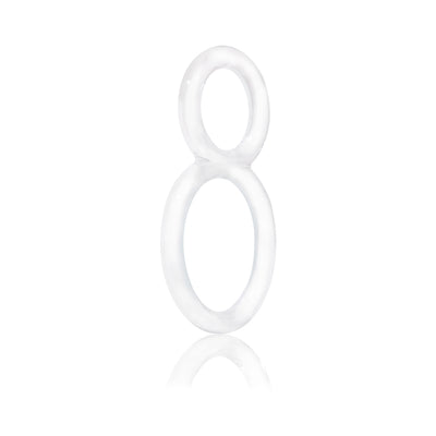 Clear double loop flexible erection ring with smooth texture and reflective surface on white background.