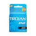 Blue box of Trojan ENZ lubricated condoms with three latex condoms and premium lubricant label