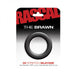 Black silicone cock ring with 3X stretch, displayed in Rascal The Brawn branded packaging.