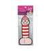 Packaged novelty red and white striped cartoon character for the Where's Dildo? photo scavenger hunt game.