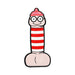 Cartoon-style inflatable toy shaped like a character with glasses and a red and white striped body.
