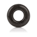 Black durable SEBS cock ring with smooth finish and embossed branding, designed for comfort and performance.