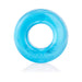Blue thick stretchy cock ring made from body-safe silicone with embossed branding.