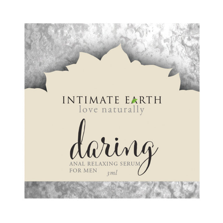 Intimate Earth Daring Anal Relaxing Serum foil packet for men, 3ml, natural ingredients packaging design