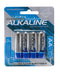 Pack of four Doc Johnson AA alkaline batteries with blue and silver design, long-lasting power for devices.