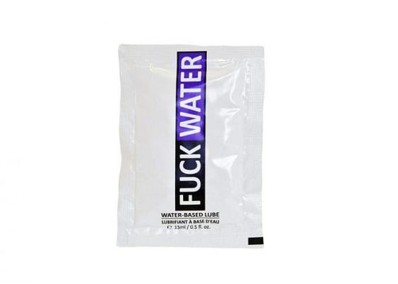 Single .5oz packet of Fuck Water water-based lubricant with bold black and purple branding on white packaging.