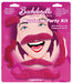 Pink self-adhesive mustache party kit with six styles for bachelorette and theme parties.