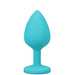 Blue silicone tapered butt plug with a narrow stem and wide base for comfortable, safe use.