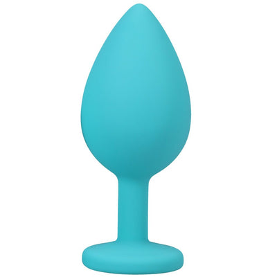 Blue silicone tapered butt plug with a narrow stem and wide base for safe, comfortable wear.