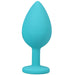 Blue silicone tapered butt plug with a narrow stem and wide base for safe, comfortable wear.