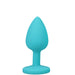 Blue silicone tapered butt plug with wide base for safe, comfortable wear, part of a beginner-friendly trainer set.