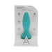 Teal silicone vibrating anal plug with wireless remote in clear display packaging by A-Play.