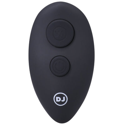 Black wireless remote control with two buttons for A Play Shaker rechargeable silicone anal plug.