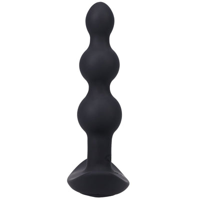 Black rechargeable silicone anal plug with three graduated beads and a flared base.