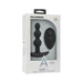 Doc Johnson A-Play Shaker black silicone rechargeable anal plug with wireless remote in white retail packaging.