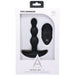 Black silicone beaded anal plug with wireless remote in white Doc Johnson A-Play packaging.