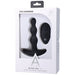 Black silicone beaded anal plug with wireless remote in white Doc Johnson A-Play packaging.