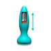 Teal silicone anal plug with internal motor and arrows indicating thrusting motion feature.