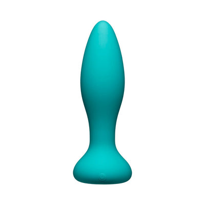 Teal silicone anal plug with tapered shape and wide base, designed for comfortable and safe use.