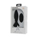 Doc Johnson A Play rechargeable silicone anal plug with wireless remote in black, packaged in white box.