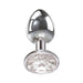 Polished aluminum anal plug with clear faceted jewel base, designed for beginner-friendly targeted stimulation.