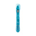 Teal triple-stimulation rabbit vibrator with rotating shaft, clitoral stimulator, and control buttons on handle.