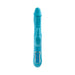 Teal triple-stimulation rabbit vibrator with textured shaft, clitoral bunny attachment, and control buttons on handle.