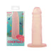 Peach-colored silicone adult toy with suction base next to its colorful Cocktail by Addiction packaging.