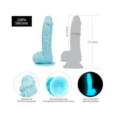 Addiction Luke Glowing Vibrating 7.5 in Realistic Dildo Blue | SexToy.com