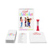 Adult Charades party game box with colorful logo, charade cards, scorepad, and red sand timer on white background.