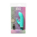 Turquoise silicone rabbit vibrator with USB charger in clear retail packaging labeled Alice's Bunny 10 functions rechargeable.