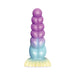 Multicolor Alien Nation Stardust silicone dildo with graduated bubble texture and wide suction base in purple, blue, and yellow gradient.