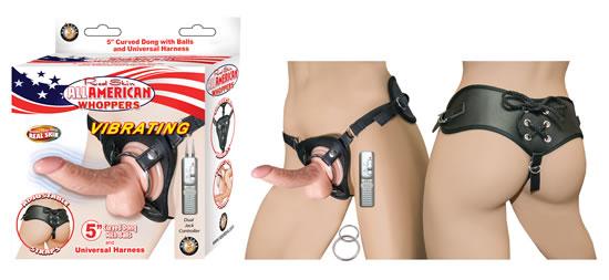 All American Whopper 5 inches Vibrating Curved Dong, & Harness Beige | SexToy.com