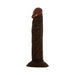 Realistic 8-inch dark brown vibrator with textured shaft and suction cup base for hands-free use.