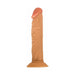 Realistic 8-inch flexible vibrator with veined texture and suction cup base in natural skin tone.