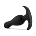 Black curved silicone anal plug with a tapered tip and wide base for secure, comfortable wear.