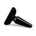 Small black tapered anal plug with a wide base, made from smooth, glossy body-safe PVC.