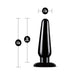 Black tapered anal plug with flared base, measuring 6.5 inches long and 1.75 inches wide, designed for comfortable insertion.
