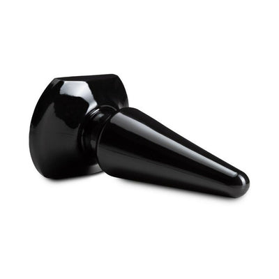 Black tapered beginner anal plug with wide base and smooth glossy finish for comfortable insertion.