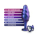 Purple textured anal plug with heart-shaped base and clear gem, highlighting body-safe silicone and StayPut design features.