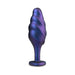Purple and blue iridescent textured anal plug with tapered tip and flat base.