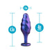 Purple and blue swirled textured anal plug with measurements showing 4.5 inches total length and 4 inches insertable length.